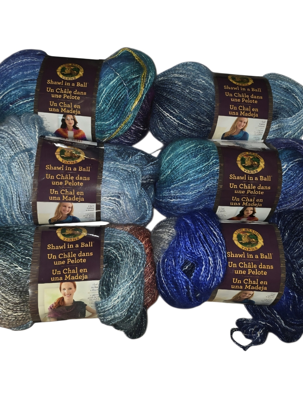 Lion Brand Shawl in a Ball Yarn Lot 6 Skeins Cotton Acrylic Multicolor #4